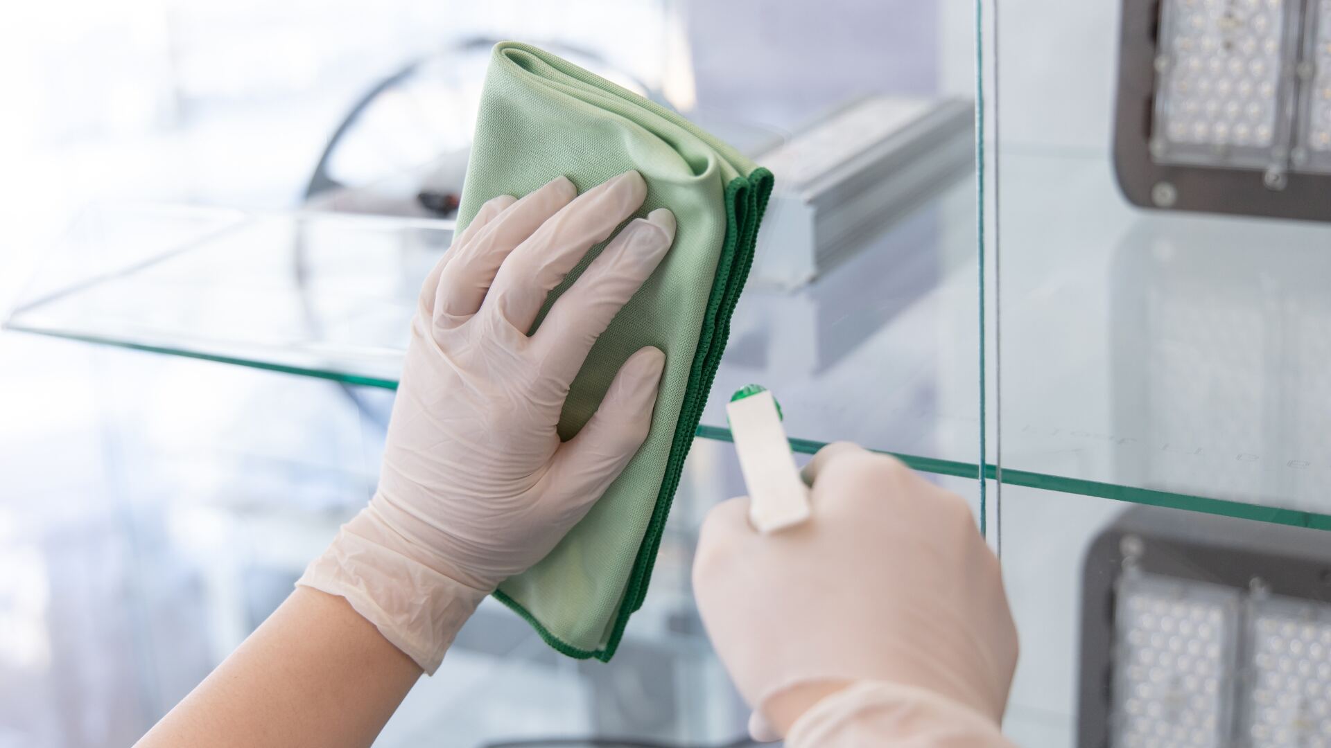 Detail cleaning of a glass shelf during a unit turn