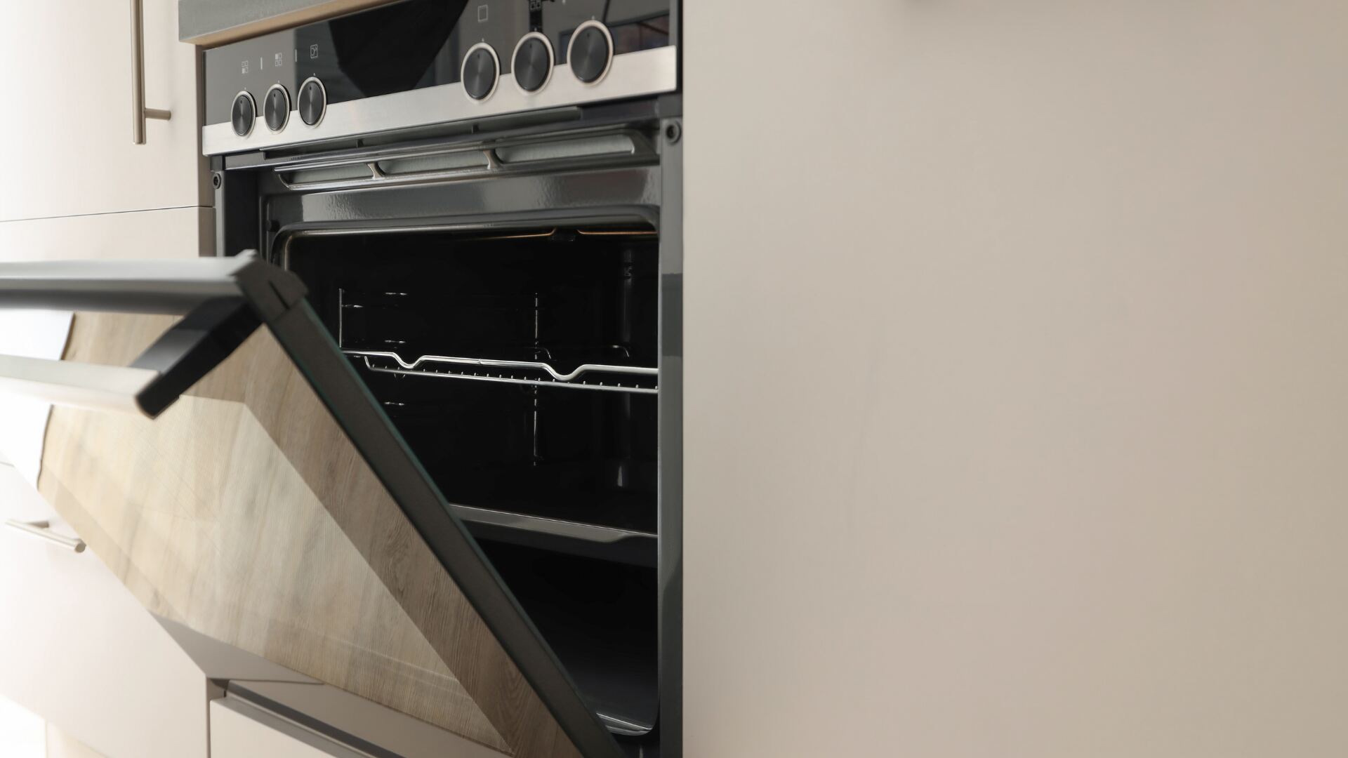 Inside of a clean oven, door open